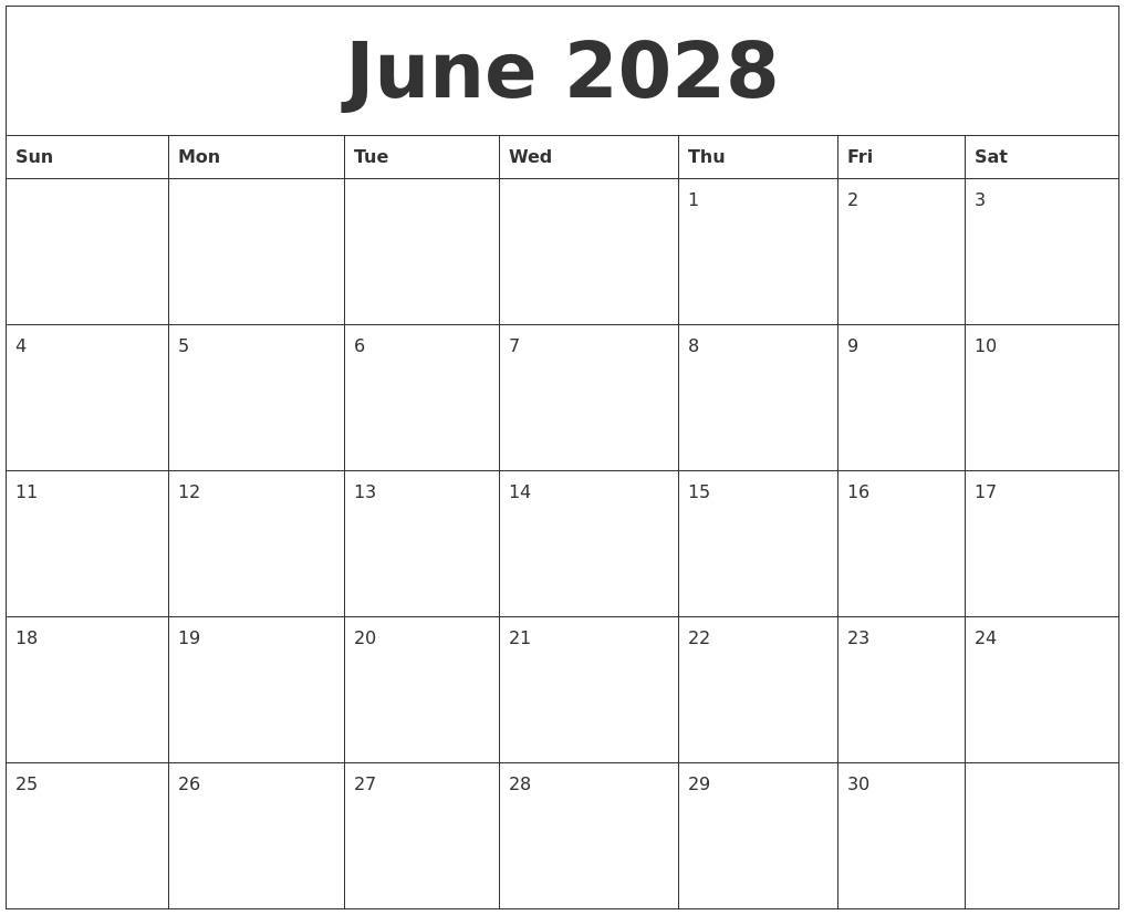 June 2028 Calendar