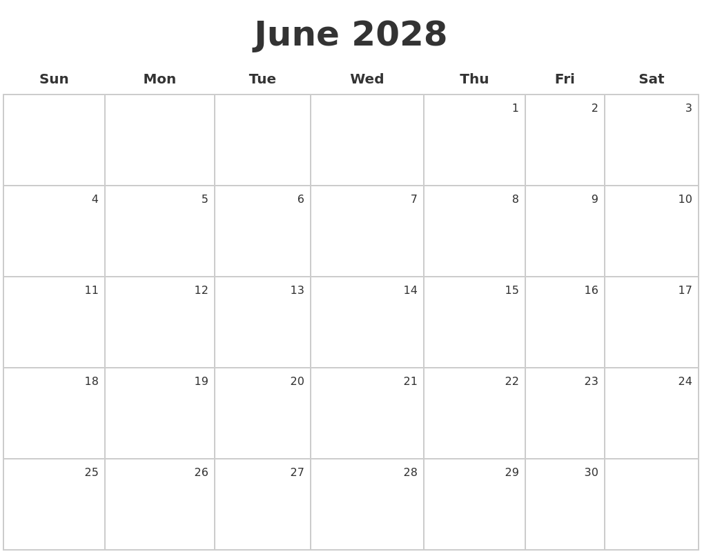 June 2028 Make A Calendar