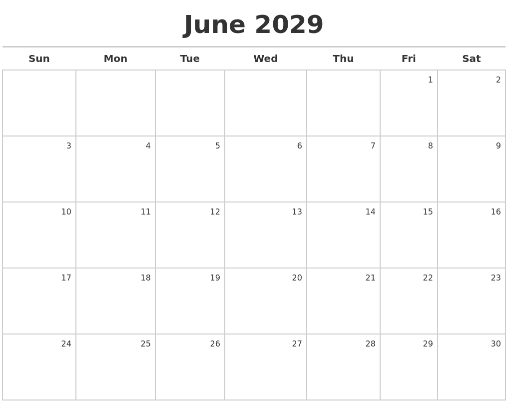June 2029 Calendar Maker