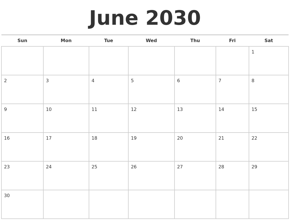 June 2030 Calendars Free