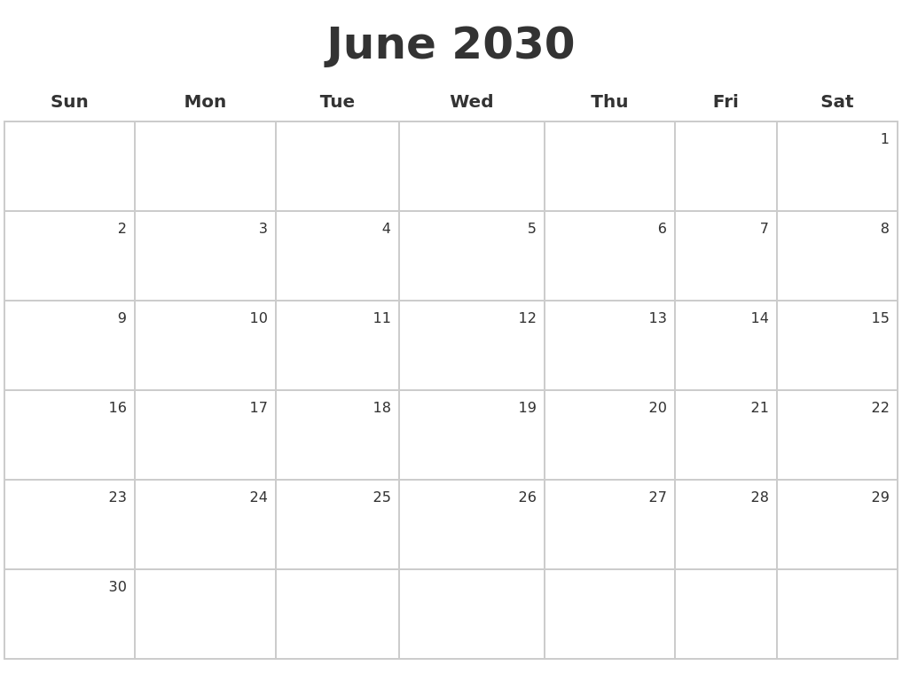 June 2030 Make A Calendar