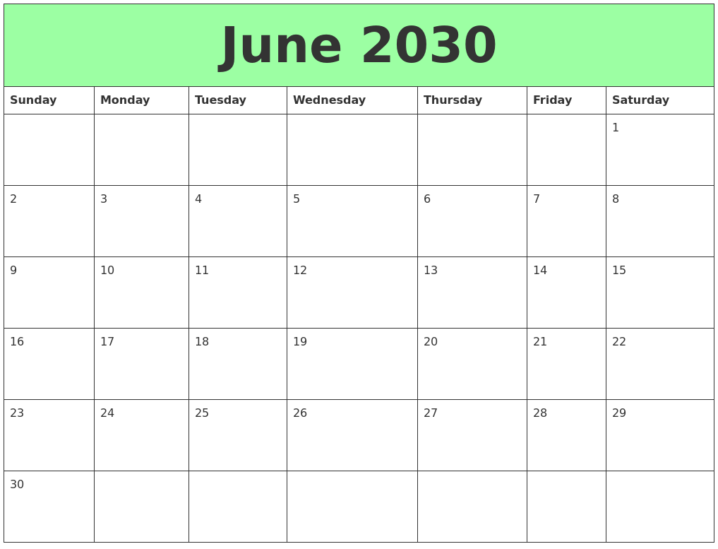 June 2030 Printable Calendars