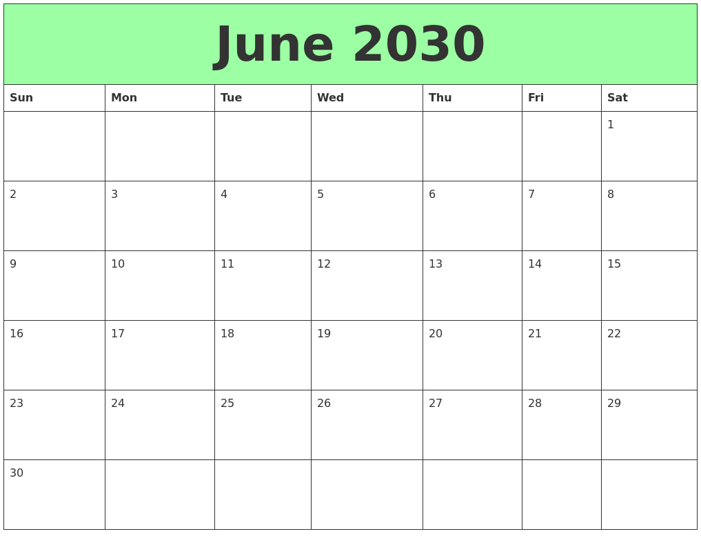 June 2030 Printable Calendars
