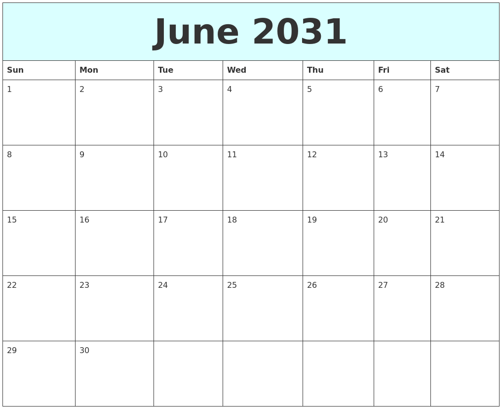 June 2031 Free Calendar