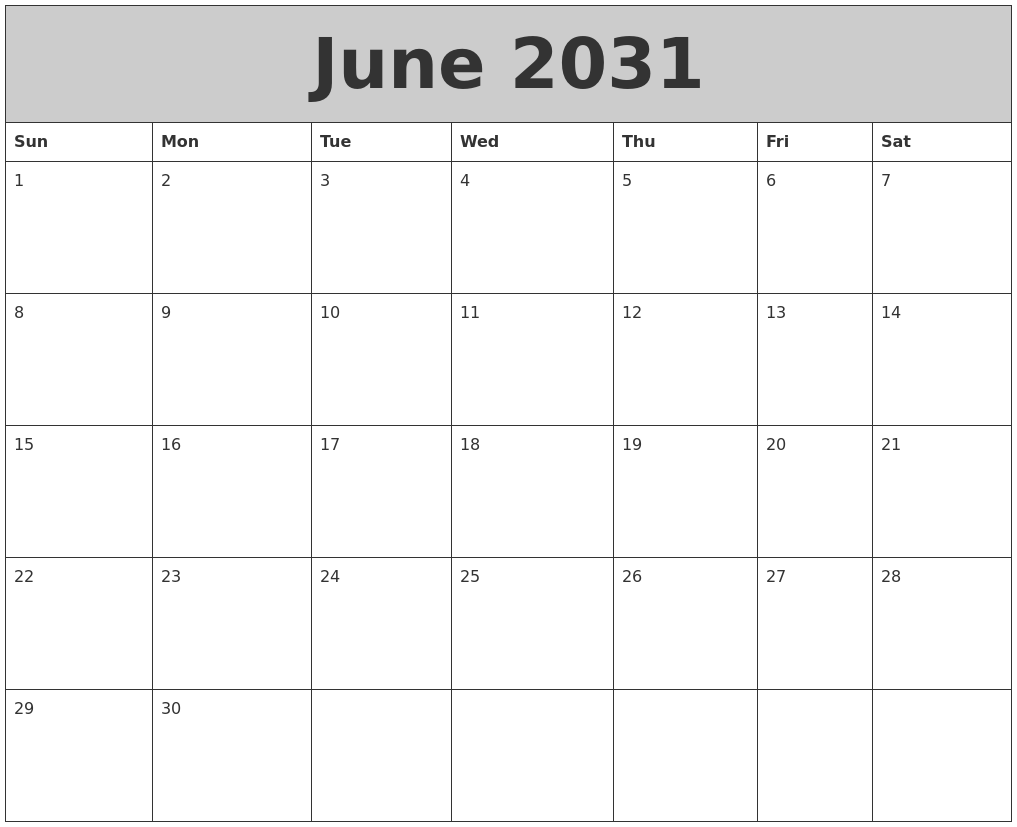 June 2031 My Calendar