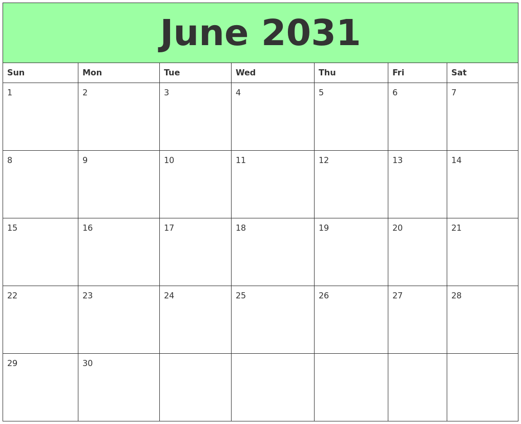 June 2031 Printable Calendars