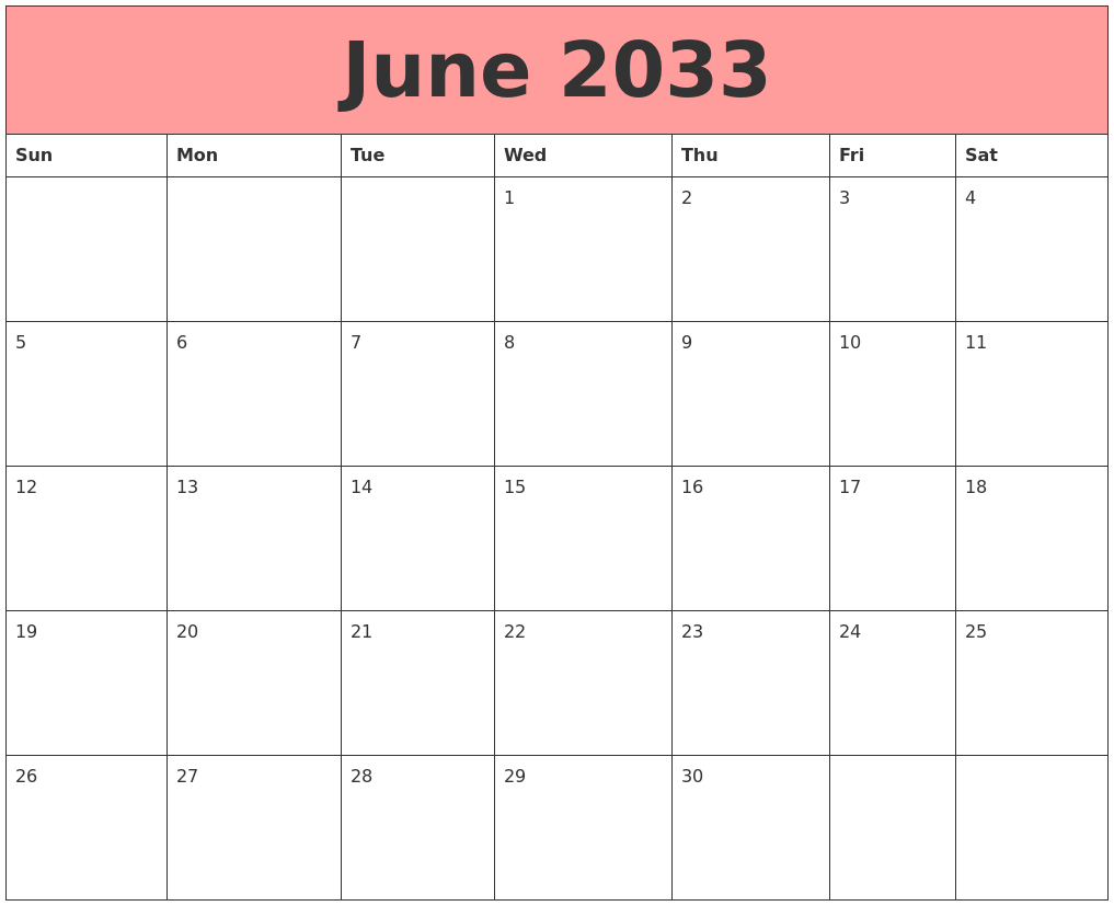 June 2033 Calendars That Work