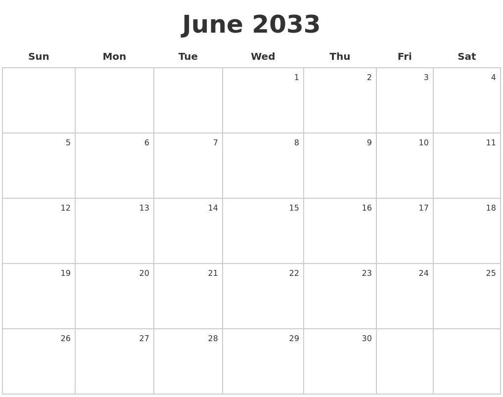 June 2033 Make A Calendar