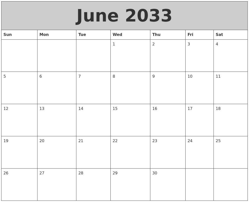 June 2033 My Calendar