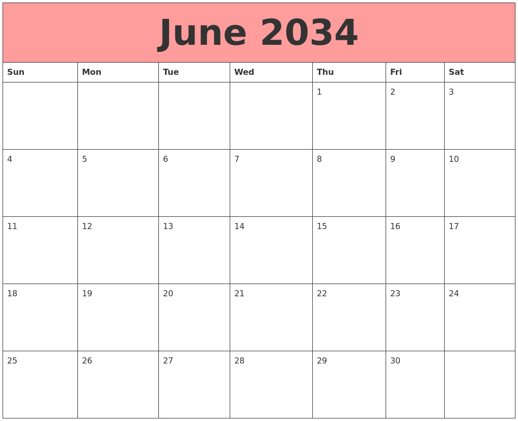 June 2034 Calendars That Work