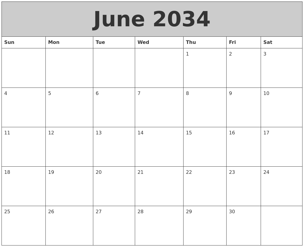 June 2034 My Calendar