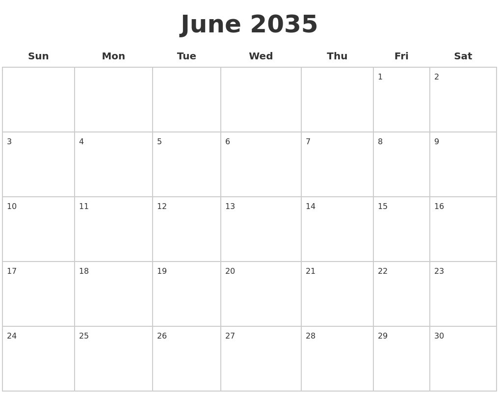 June 2035 Blank Calendar Pages