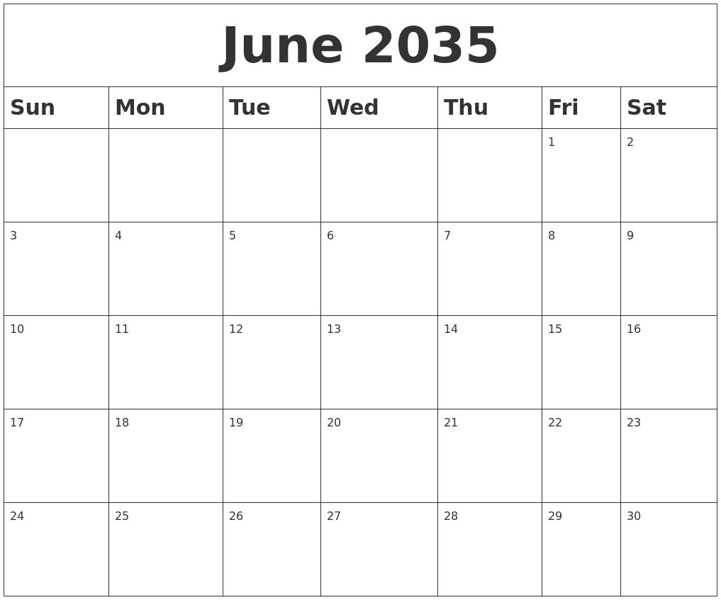June 2035 Blank Calendar
