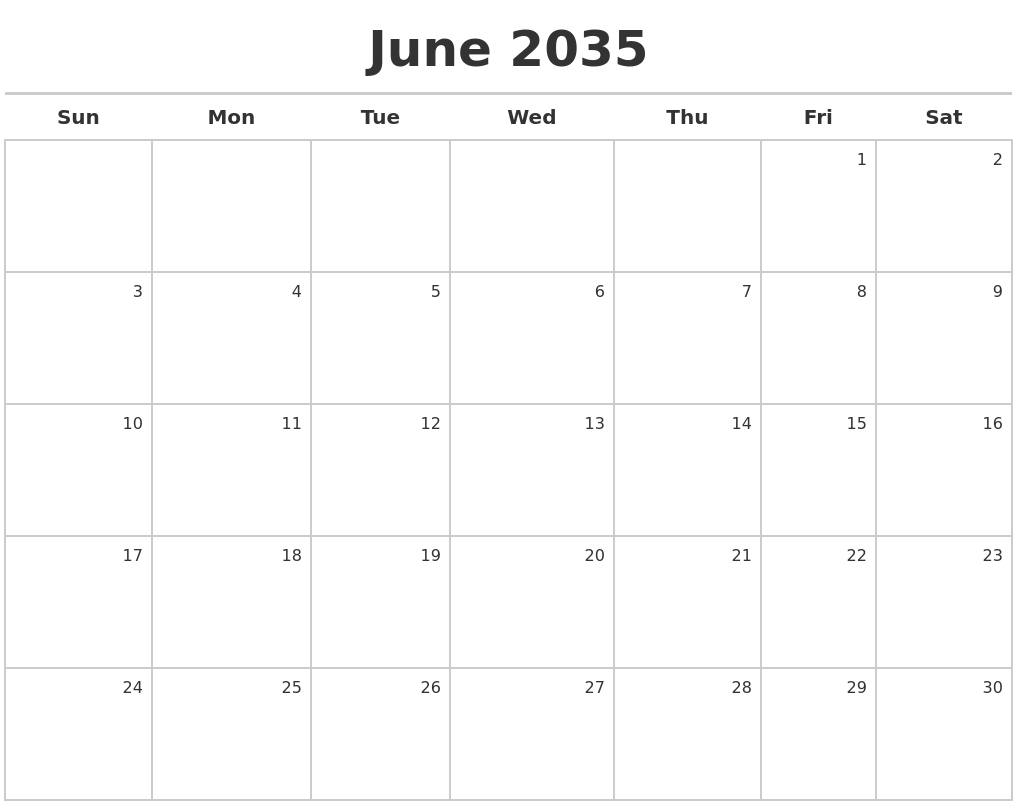 June 2035 Calendar Maker