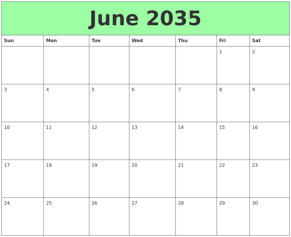 June 2035 Printable Calendars