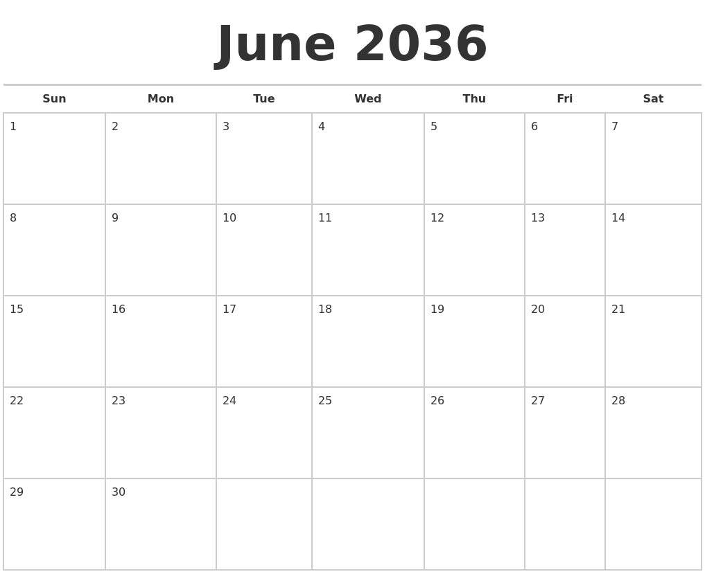 June 2036 Calendars Free