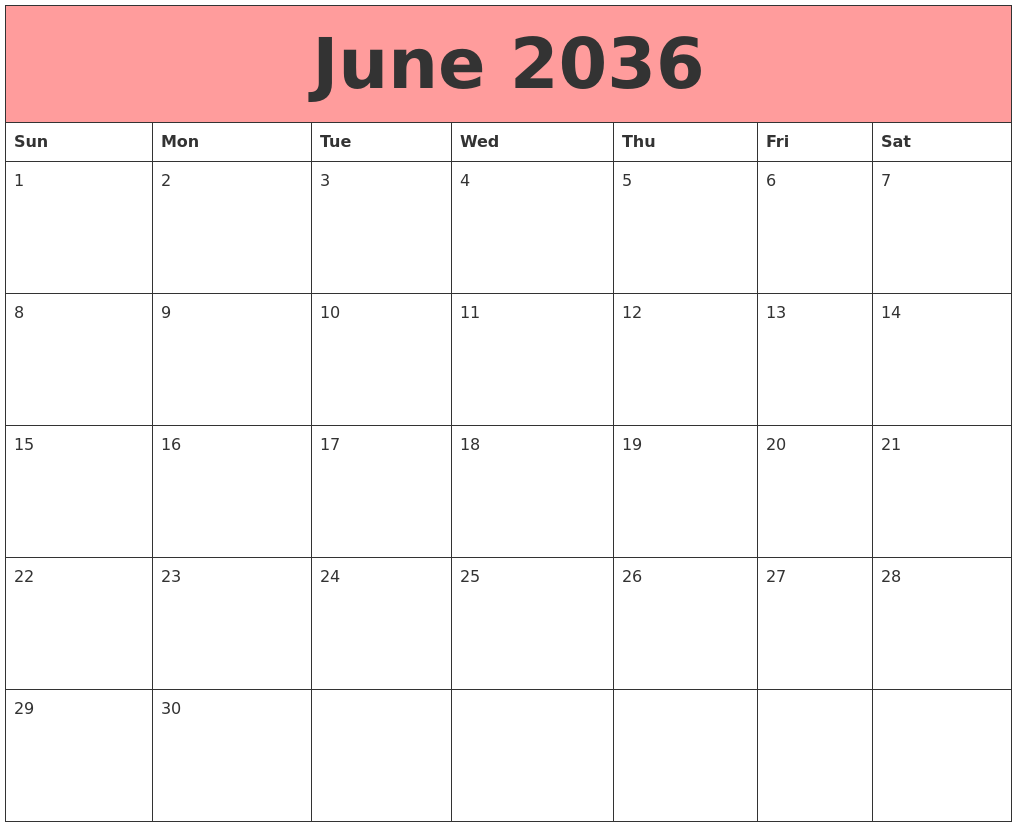 June 2036 Calendars That Work
