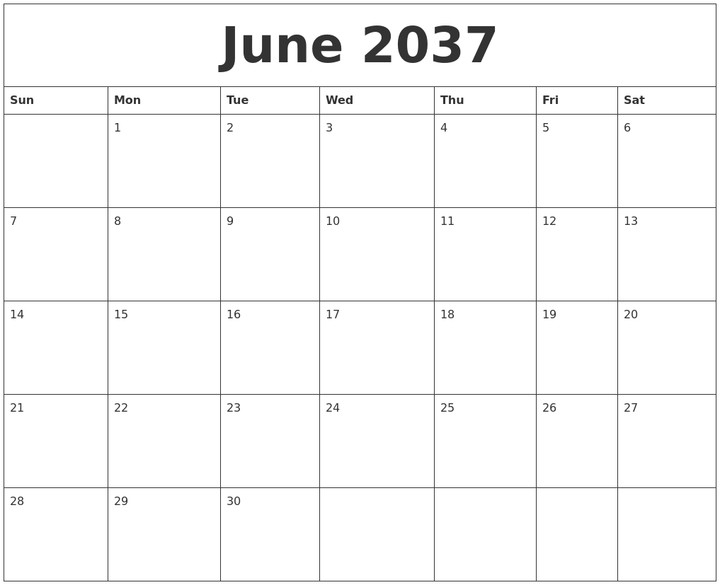 June 2037 Blank Printable Calendars