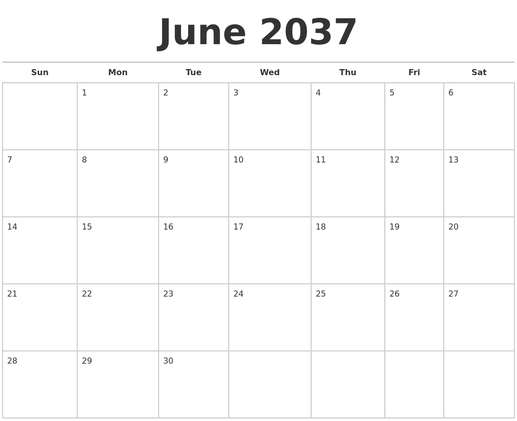 June 2037 Calendars Free