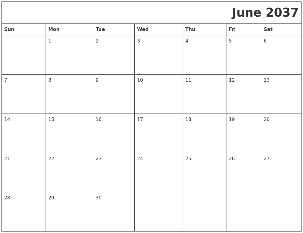 June 2037 Download Calendar