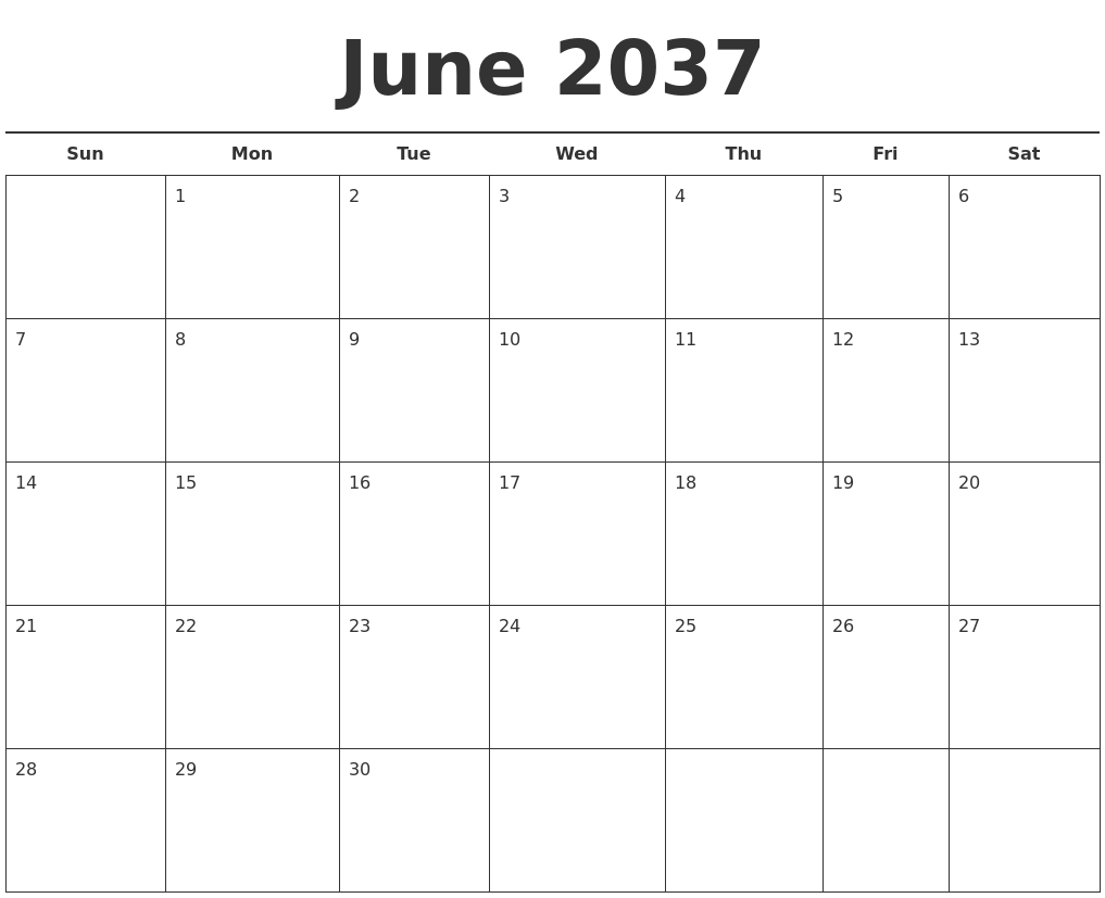 June 2037 Free Calendar Template