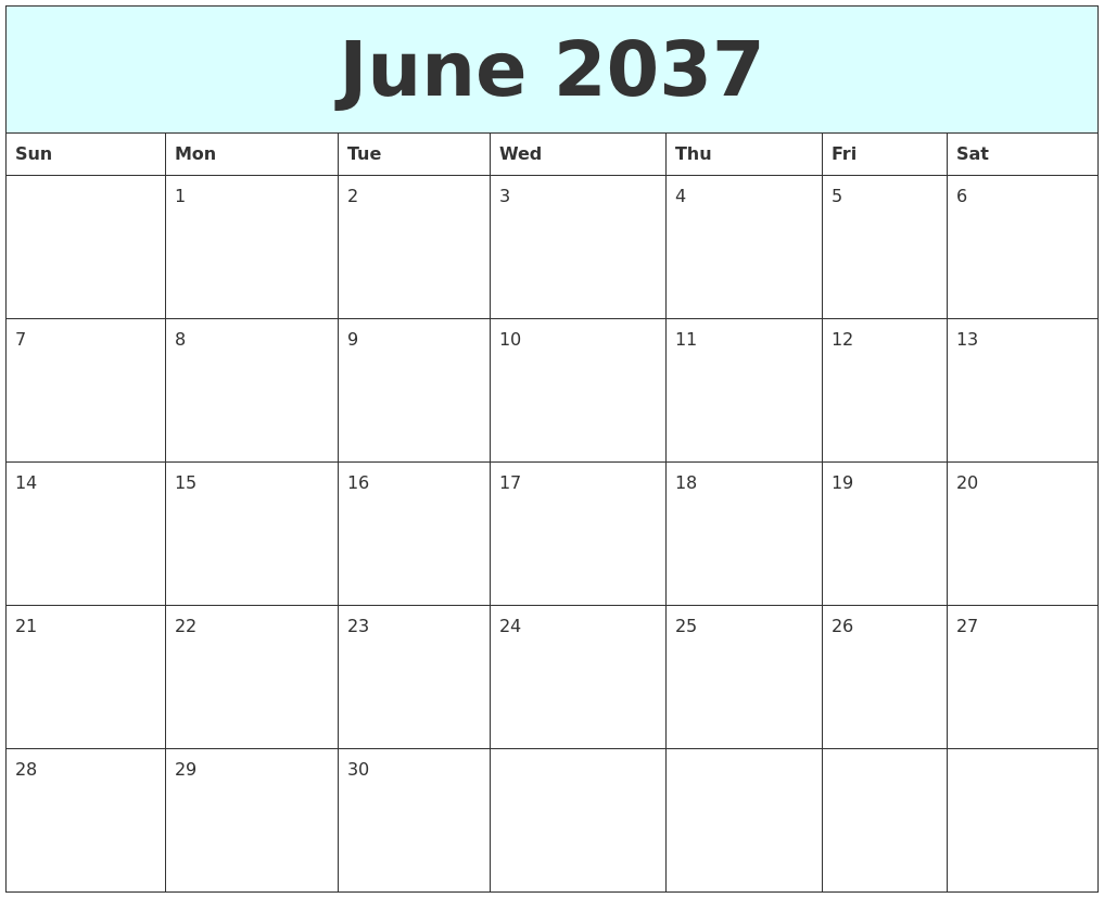 June 2037 Free Calendar
