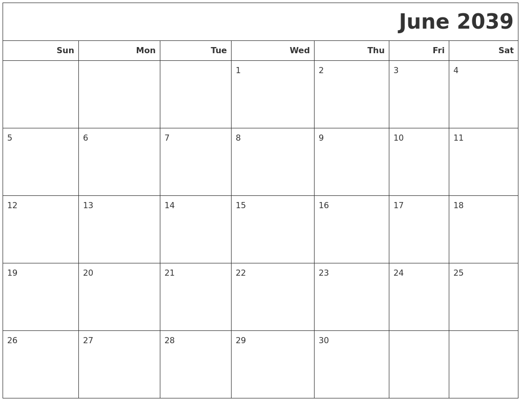 June 2039 Calendars To Print