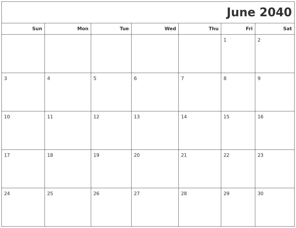 June 2040 Calendars To Print