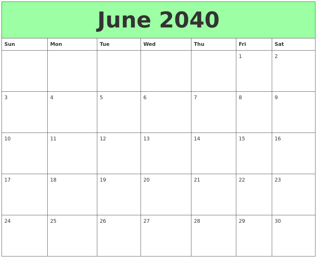 June 2040 Printable Calendars