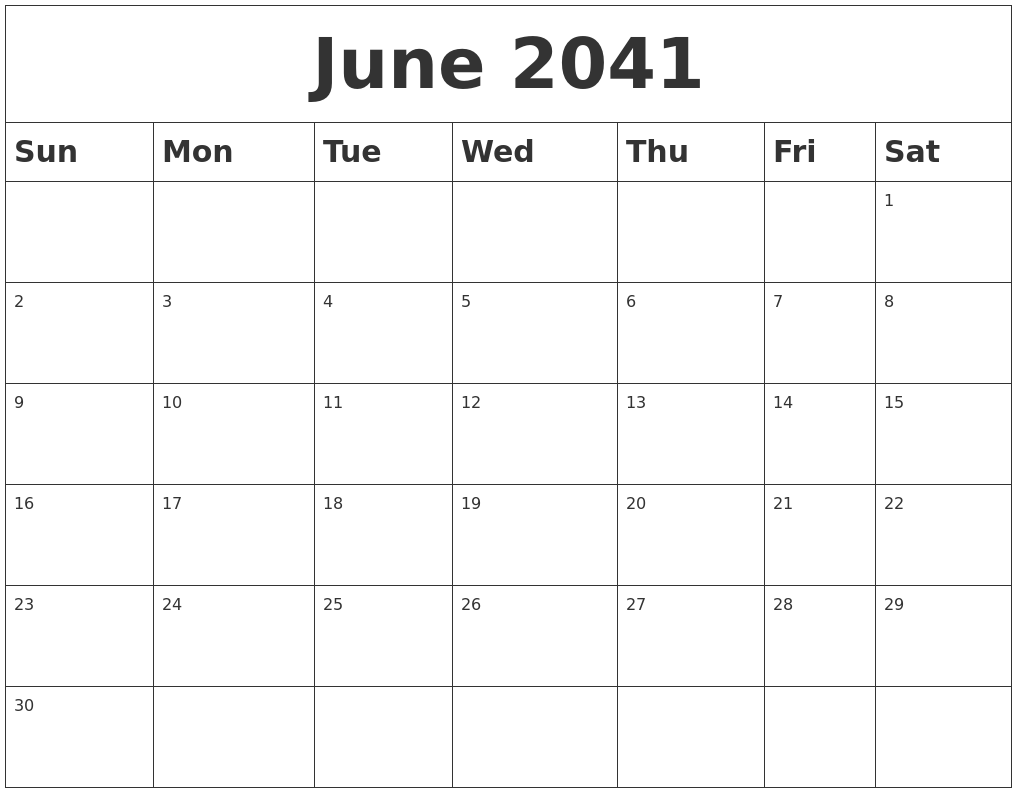 June 2041 Blank Calendar