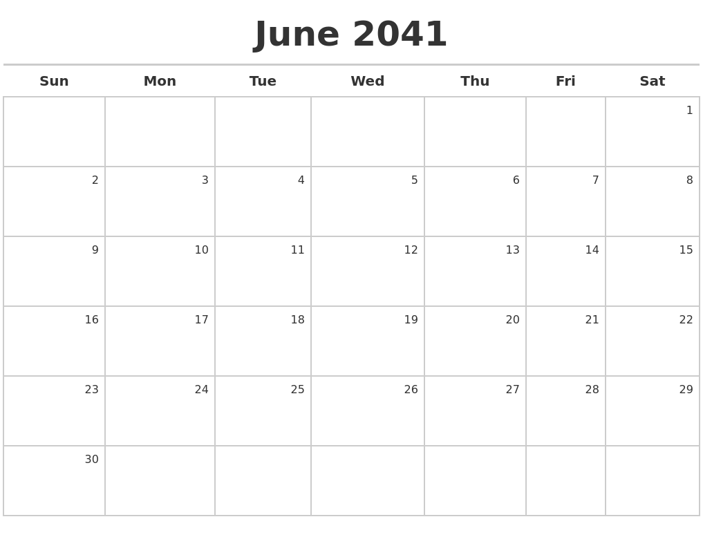 June 2041 Calendar Maker