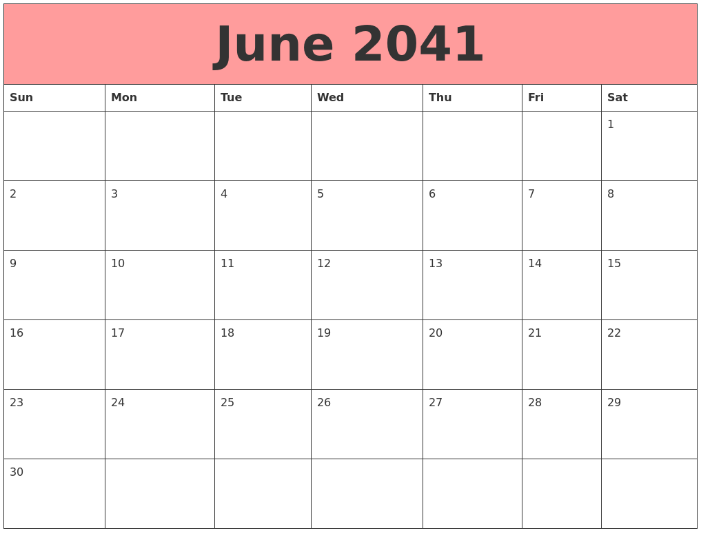 June 2041 Calendars That Work