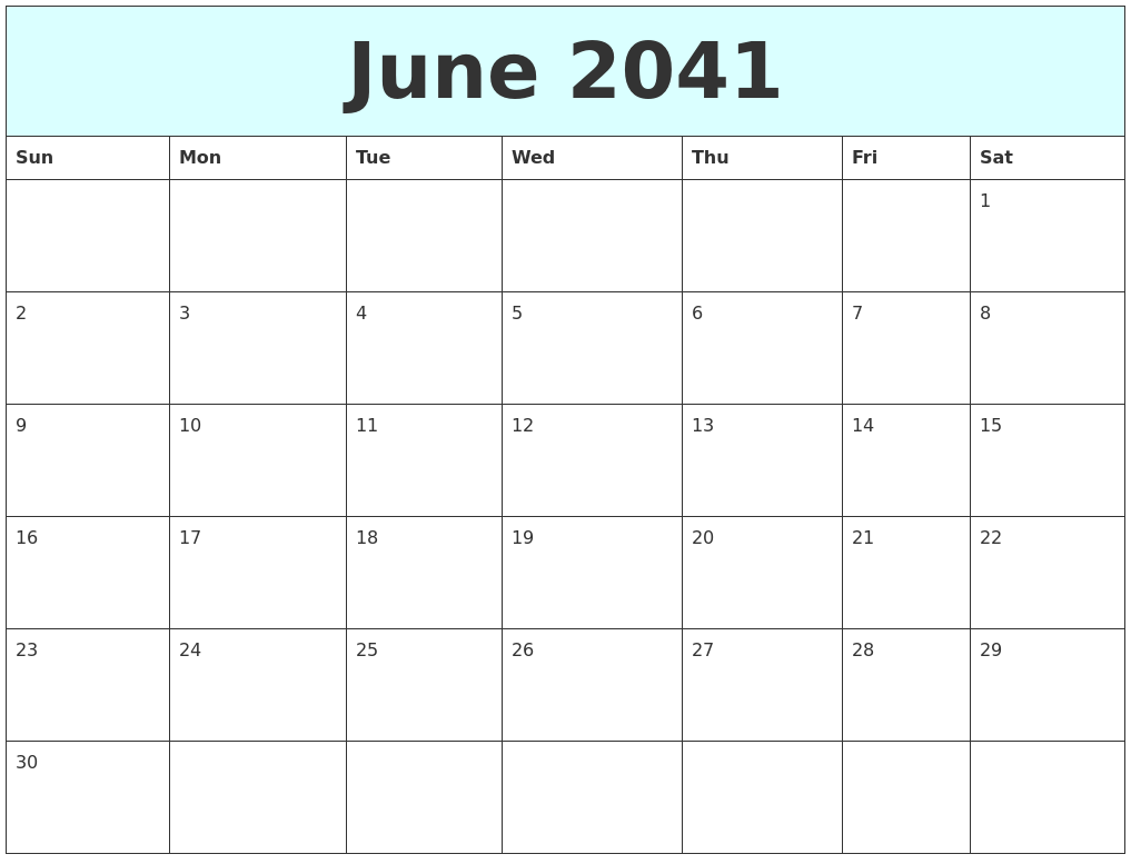 June 2041 Free Calendar