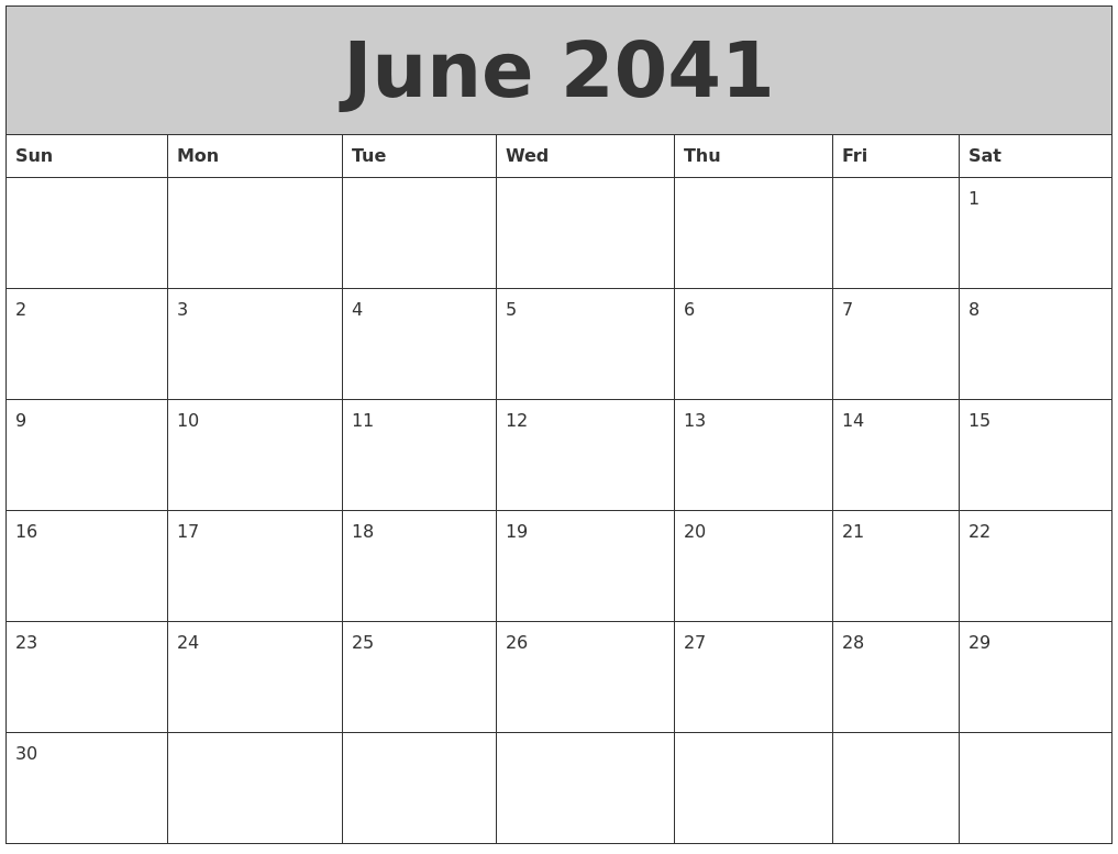 June 2041 My Calendar