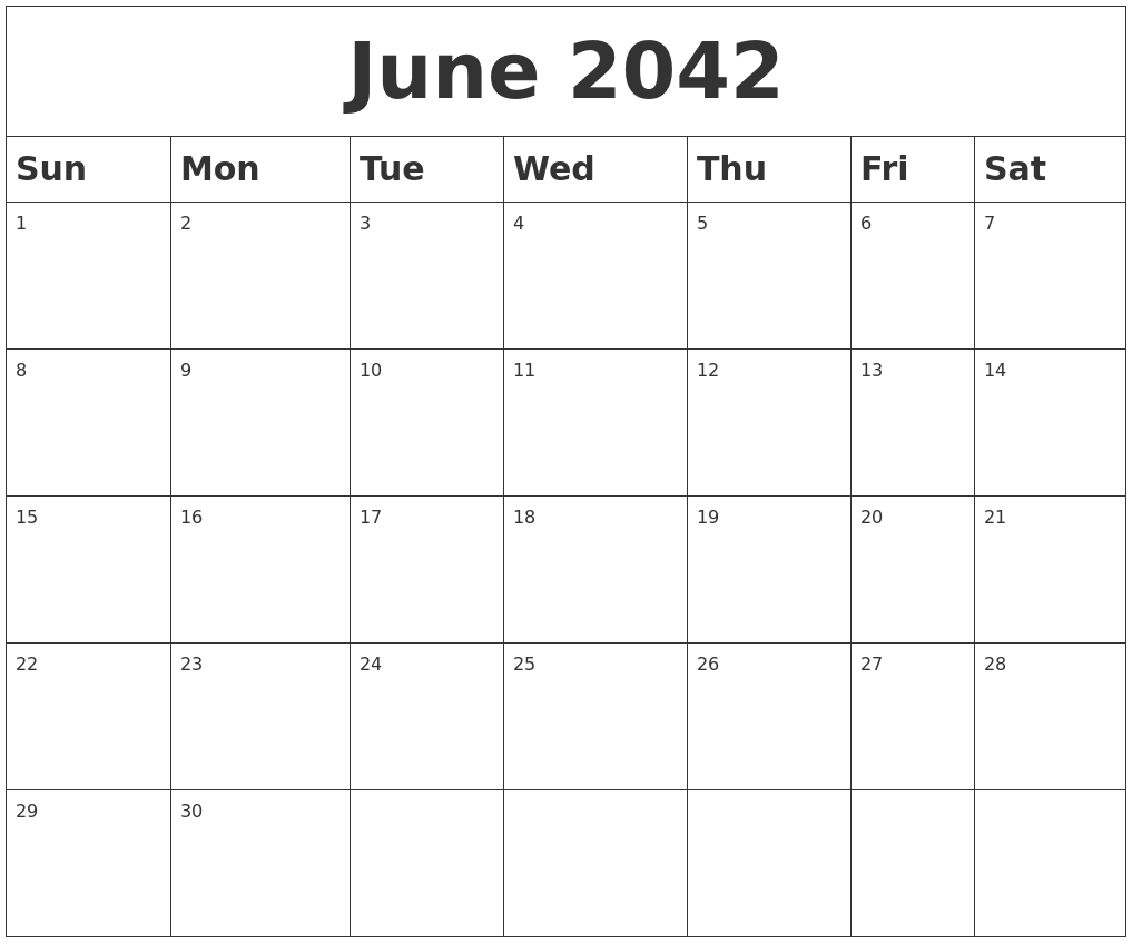 June 2042 Blank Calendar