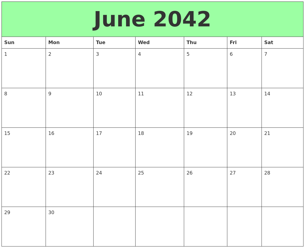 June 2042 Printable Calendars