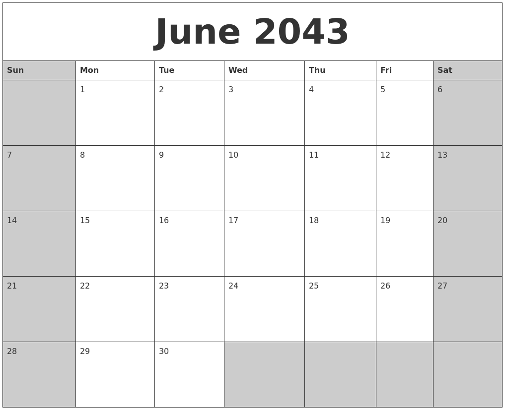 June 2043 Calanders