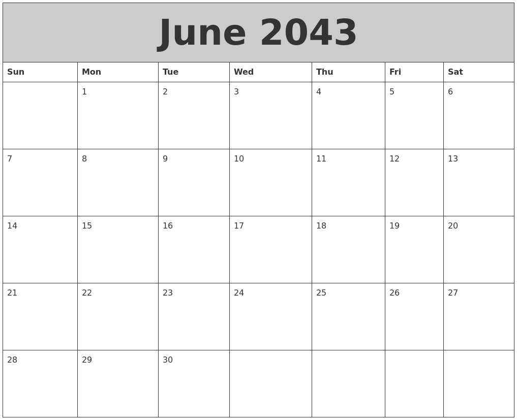 June 2043 My Calendar