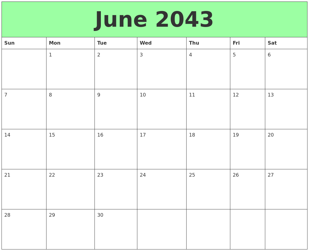 June 2043 Printable Calendars