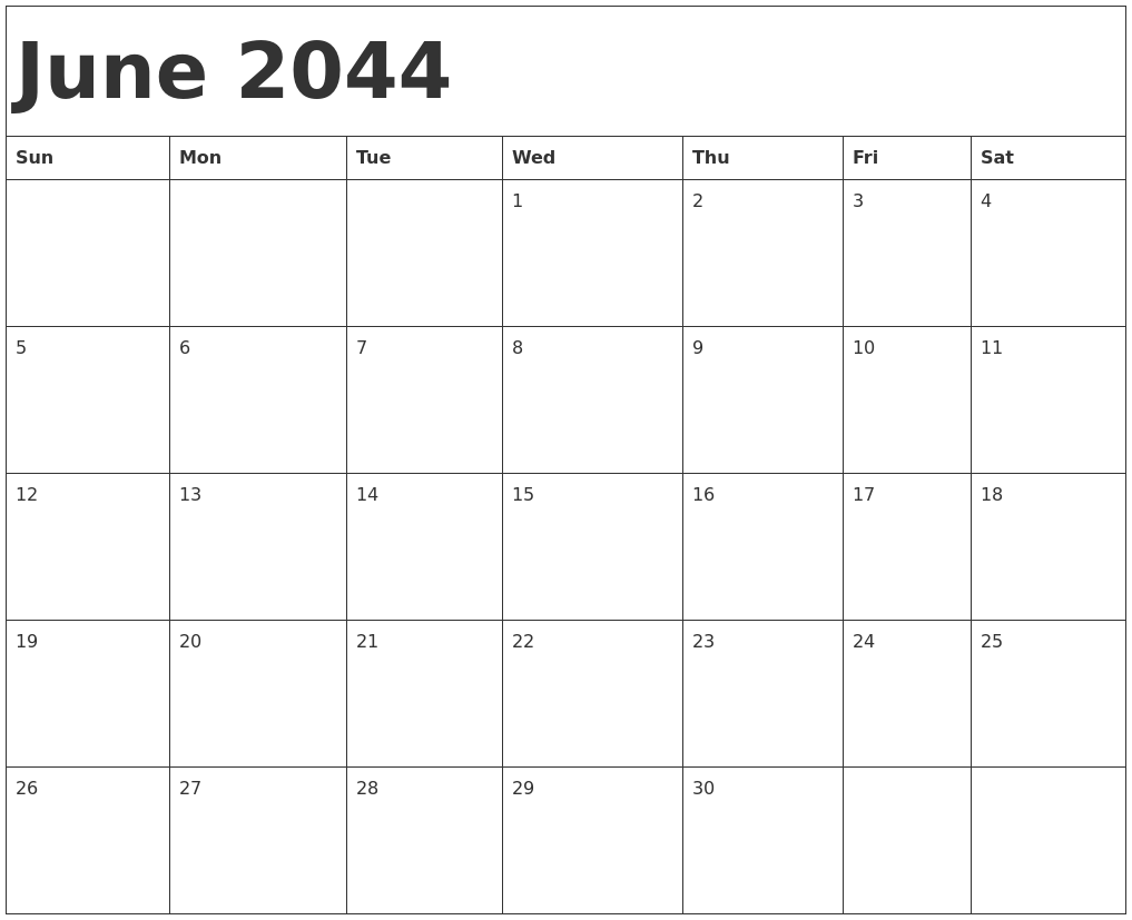June 2044 Calendar Template