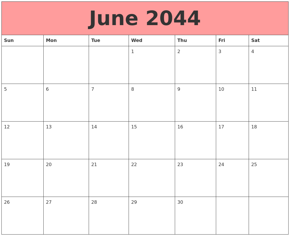 June 2044 Calendars That Work