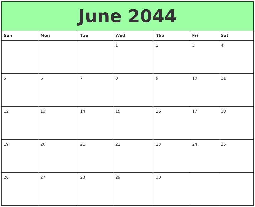 June 2044 Printable Calendars