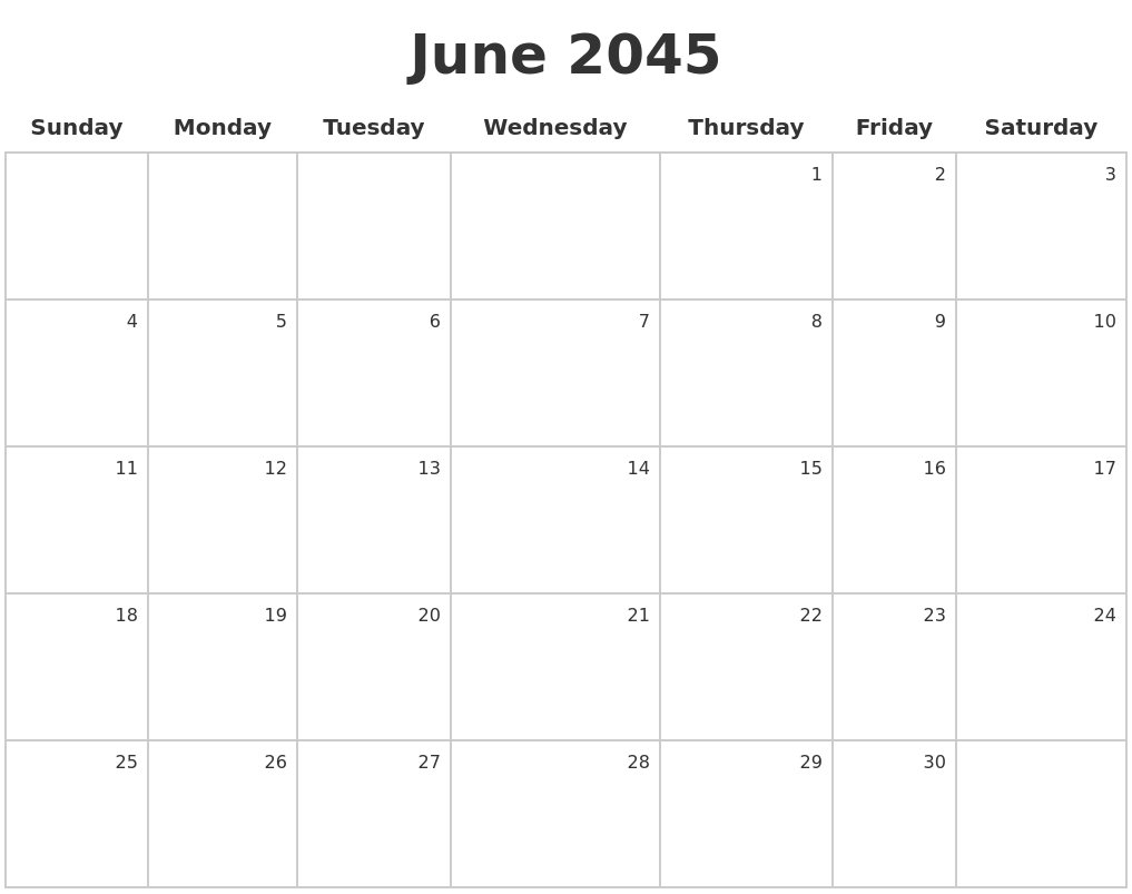 June 2045 Make A Calendar