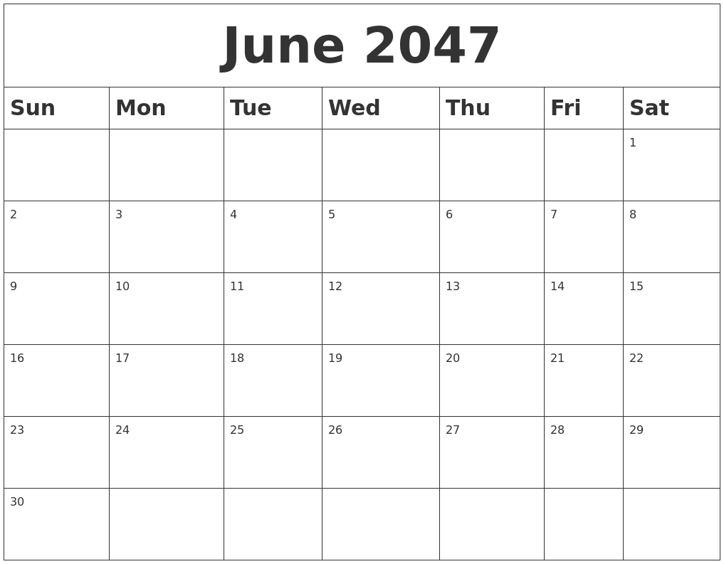 June 2047 Blank Calendar