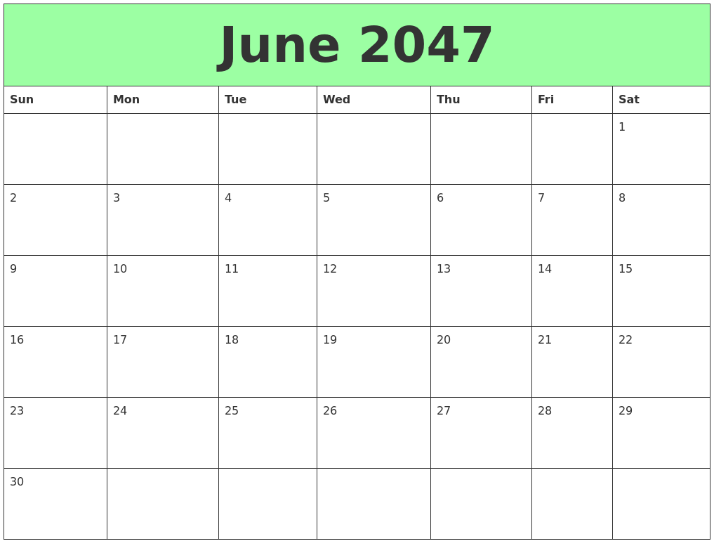 June 2047 Printable Calendars