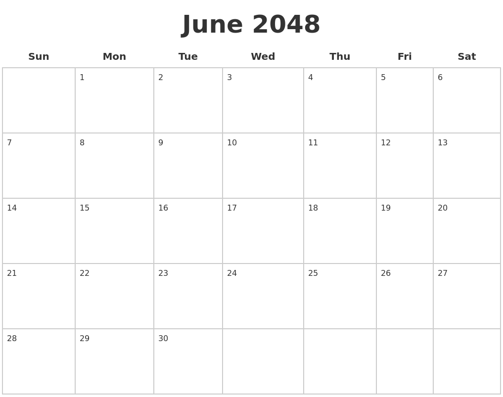 June 2048 Blank Calendar Pages
