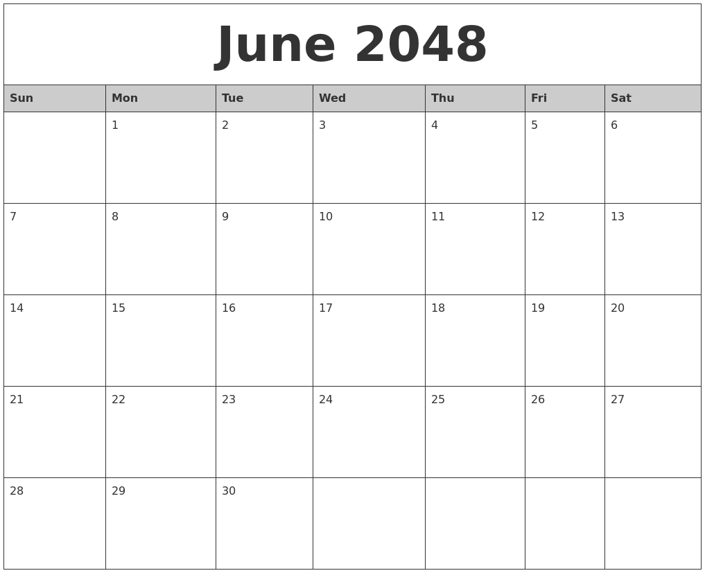June 2048 Monthly Calendar Printable