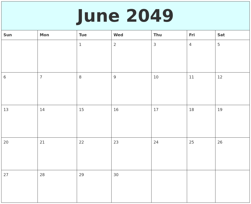 June 2049 Free Calendar