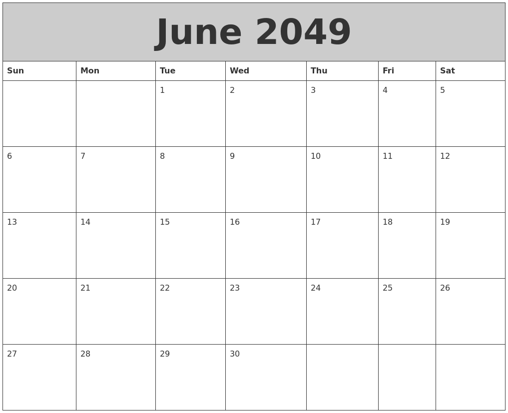 June 2049 My Calendar