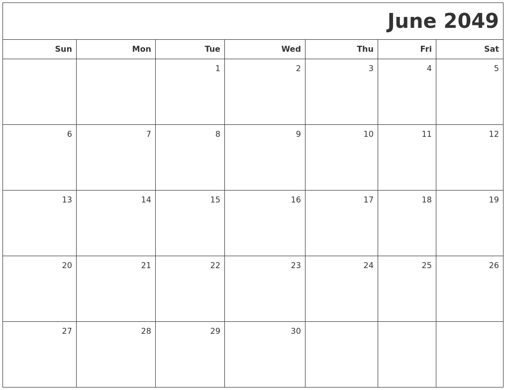 June 2049 Printable Blank Calendar